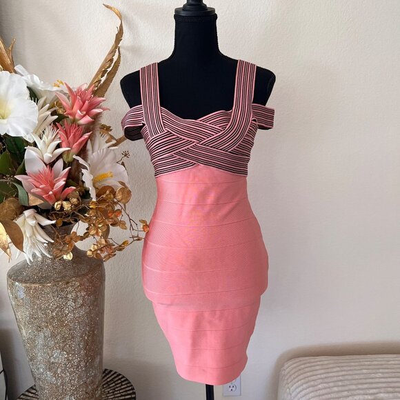 Dresses & Skirts - Y2K Deadstock Pink and Black Bandage Bodycon Mini Club Dress S